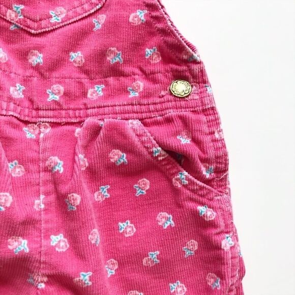 Vintage Oshkosh pink floral corduroy overalls 2T - Picture 3 of 8